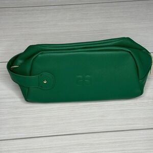 Arbonne Green Saffiano Faux Leather Toiletry Bag Travel Dopp Kit Zippered Pouch